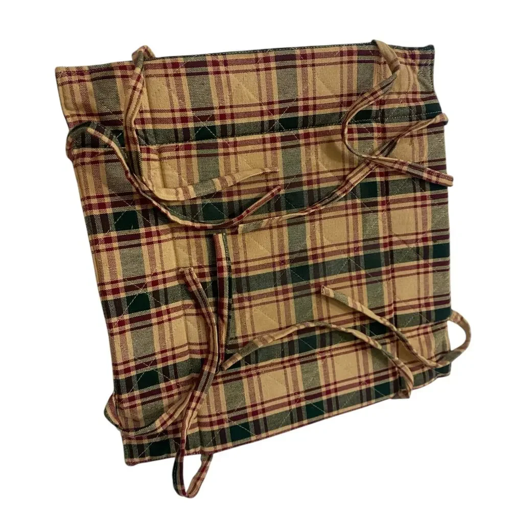 Farmhouse Country Fabric Cloth Bread/Fruit Basket Side Ties Square Plaid Apples